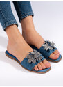 Shelvt Women's denim flip-flops with embellishment