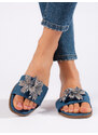 Shelvt Women's denim flip-flops with embellishment