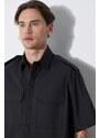 Košile Neil Barrett Loose Military Police Detail Short Sleeve Shirt pánská, černá barva, regular, s klasickým límcem, MY60216A-Y037-001N