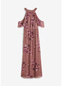 bonprix Potištěné dlouhé šaty ze síťoviny Růžová