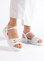 GOODIN Kožené bílé dámské sandály