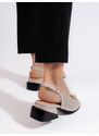 GOODIN Dírkované dámské sandály na nízkém podpatku béžové