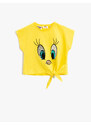 Koton Tweety Licensed T-Shirt. Sequined Embroidered Short Sleeves with Tie Waist Crewneck.