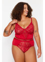 Trendyol Curve Red Lace Detailed Bustier-Panties Underwear Sets