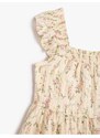 Koton Floral Dress Midi Size Cotton Lined Thick Straps Ruffle Detailed