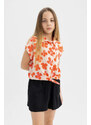 DEFACTO Girl Patterned Short Sleeve Crop Shirt