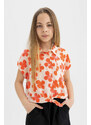 DEFACTO Girl Patterned Short Sleeve Crop Shirt