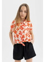 DEFACTO Girl Patterned Short Sleeve Crop Shirt