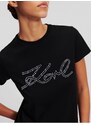 Černé dámské tričko KARL LAGERFELD Rhinestone Logo - Dámské