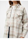 Koton Long-Sleeved Shirt with Lids, Pockets and Snap Fasteners Brown Plaid.