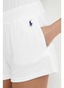 Kraťasy Polo Ralph Lauren dámské, bílá barva, hladké, high waist, 211936222