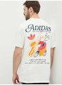 Bavlněné tričko adidas Originals béžová barva, s potiskem, IS2937