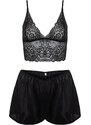 Trendyol Black Lace Capless Underwear Set with Shorts