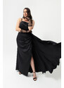 Lafaba Dámské černé saténové večerní šaty na jedno rameno plus velikosti a promoční šaty