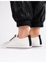 Shelvt Women's openwork sneakers white and black