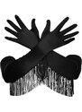 Camerazar Retro elegantní černé saténové rukavice se střapci
