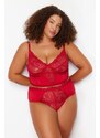 Trendyol Curve Red Lace Detailed Bustier-Panties Underwear Sets