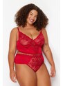 Trendyol Curve Red Lace Detailed Bustier-Panties Underwear Sets