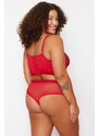 Trendyol Curve Red Lace Detailed Bustier-Panties Underwear Sets