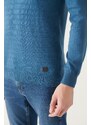 Avva Men's Indigo Crew Neck Knit Detail Cotton Regular Fit Knitwear Sweater