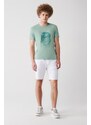 Avva Men's Water Green 100% Cotton Crew Neck Printed Comfort Fit Relaxed Cut T-shirt