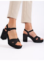 Praktické černé dámské sandály na širokém podpatku