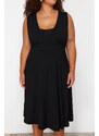 Trendyol Curve Black Single Jersey Knitted Plus Size Dress