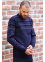 Madmext Navy Blue Sleeve Patterned Crew Neck Knitwear Men's Sweater 5987