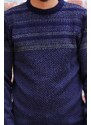 Madmext Navy Blue Sleeve Patterned Crew Neck Knitwear Men's Sweater 5987