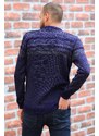 Madmext Navy Blue Sleeve Patterned Crew Neck Knitwear Men's Sweater 5987