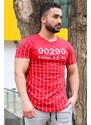 Madmext Crew Neck Stripe Detailed Red T-Shirt 2863