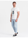 Ombre Clothing Pánské bavlněné tričko s potiskem laguny - bílé V1 OM-TSPT-0127