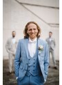 Alain Delon Bledomodrý svadobný Slim Fit oblek s vestou