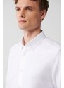 Avva Men's White 100% Cotton Buttoned Down Collar Dobby Chic Slim Fit Shirt