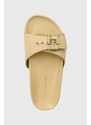 Semišové pantofle Tommy Hilfiger TH HARDWARE SUEDE FLAT SANDAL dámské, béžová barva, FW0FW07935