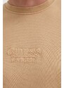 Bavlněná mikina Guess FINCH pánská, hnědá barva, s aplikací, M4RQ22 K9YI1
