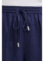 Plátěné kalhoty United Colors of Benetton tmavomodrá barva, jednoduché, high waist