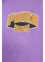 Bavlněná mikina Puma dámská, fialová barva, s kapucí, s potiskem, 624346