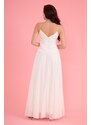 Carmen Ecru Chiffon Strappy Collar Stone Long Wedding Dress