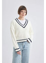 DEFACTO Relax Fit V-Neck Thessaloniki Fabric Pullover
