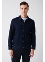 Avva Men's Navy Blue Classic Collar 100% Cotton Comfort Fit Comfortable Cut Denim Coat