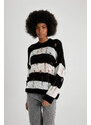 DEFACTO Oversize Fit Crew Neck Striped Pullover
