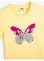 Koton T-Shirt Crew Neck Short Sleeve Butterfly Sequin Embroidered Cotton