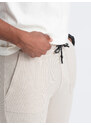 Ombre Clothing Pánské strukturované pletené tepláky - světle béžové V1 OM-PASK-0211