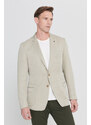 ALTINYILDIZ CLASSICS Men's Beige Slim Fit Slim Fit Mono Collar Patterned Linen Blazer Jacket