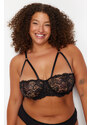 Trendyol Curve Black Lace Piping Underwire Capless Balconette Bra