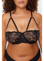 Trendyol Curve Black Lace Piping Underwire Capless Balconette Bra