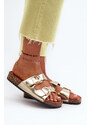 Kesi Dámské pantofle na korkové platformě s ramínky, zlatá Doretta