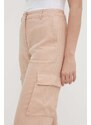 Plátěné kalhoty United Colors of Benetton růžová barva, jednoduché, high waist