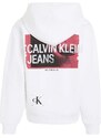Dětská mikina Calvin Klein Jeans bílá barva, s kapucí, s potiskem